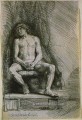 Studie vom nackten Mann sitzend vor einem Vorhang SIL Rembrandt